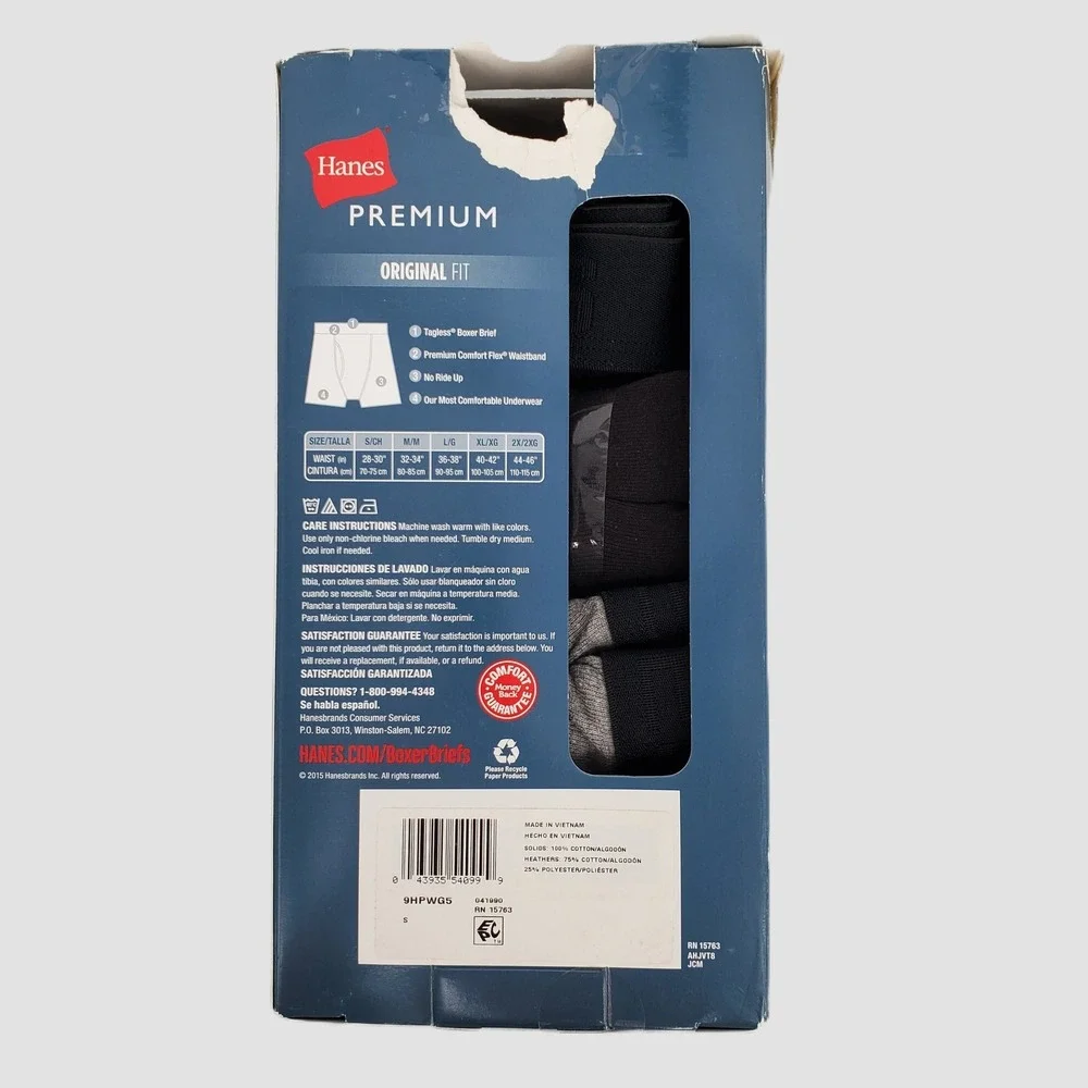 Hanes Premium Mens‎ Boxer Briefs 4 Pack Small Black Gray Cotton Tagless 9HPWG5
